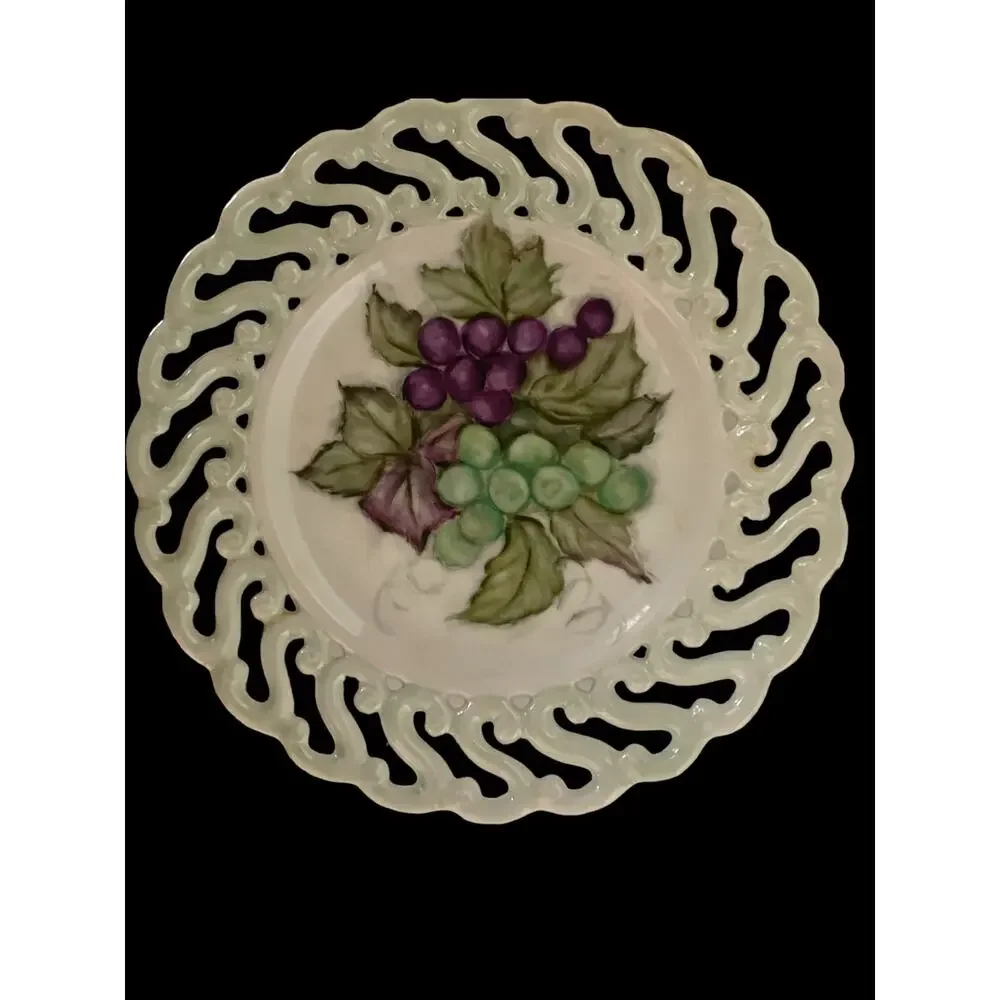 Vintage reticulated 4 milkglass fruit plates  decorative purposes w/ Signature